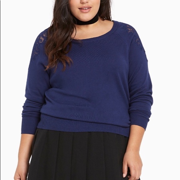 Torrid Navy Lace Shoulder Sweater - Picture 2 of 7